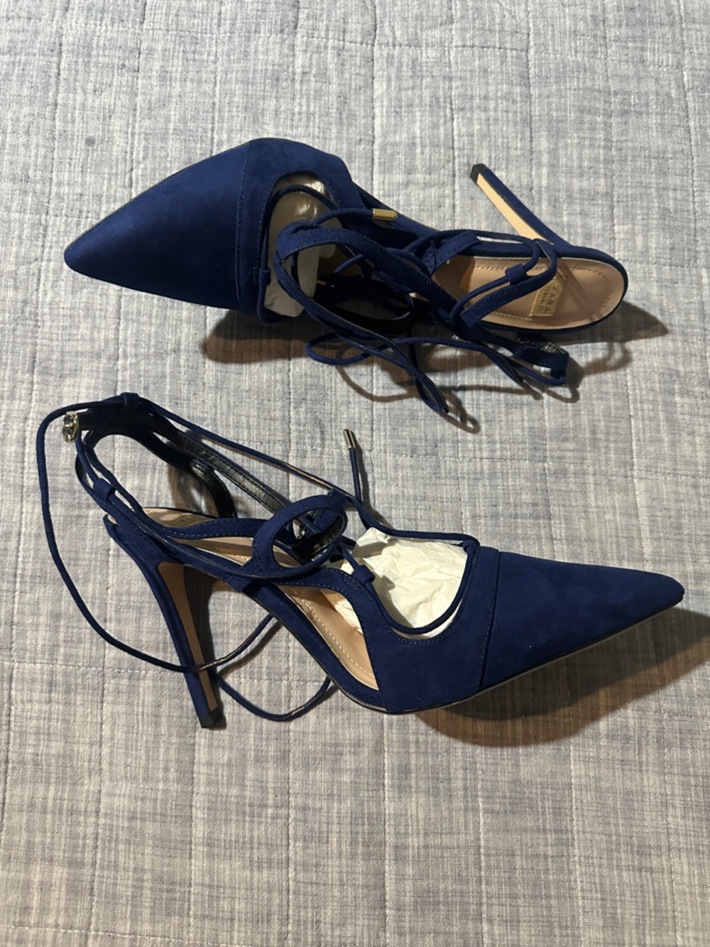 Zara Navy Lace-Up Pointed-Toe Stilettos